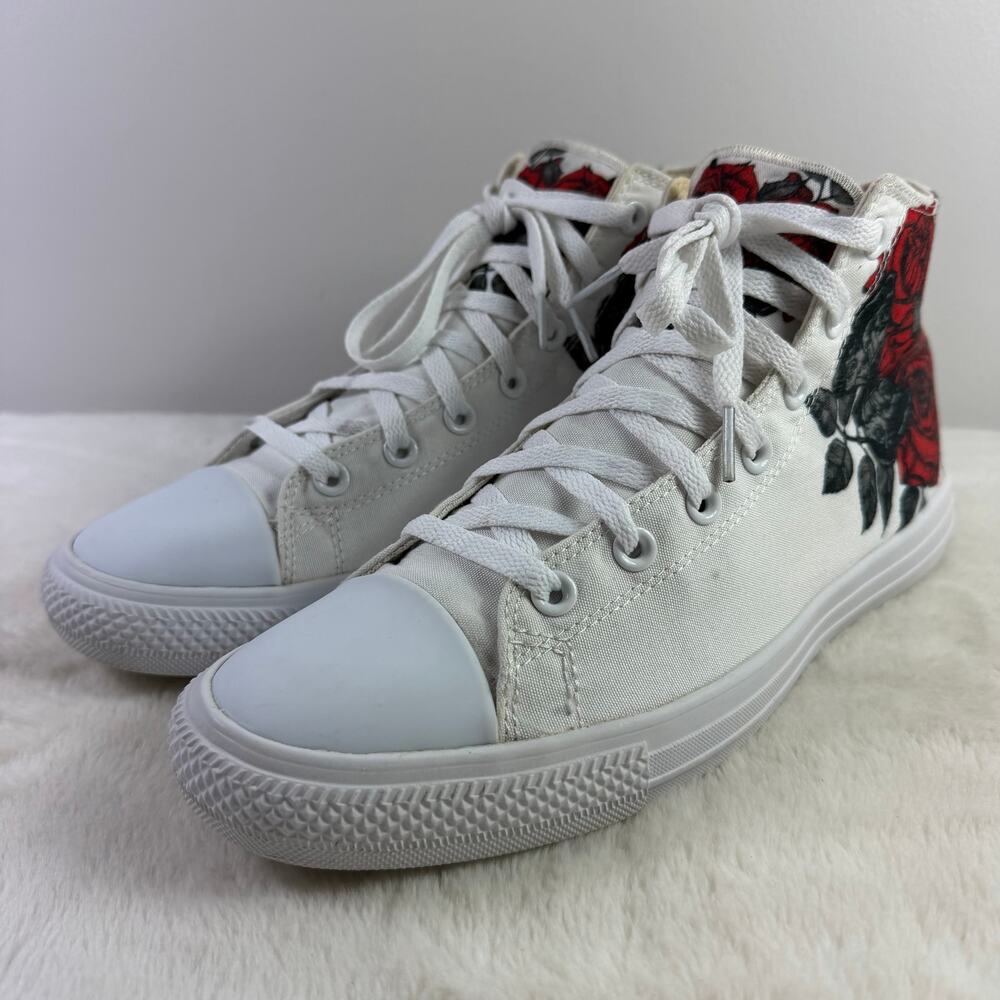 White High-Top Athletic Sneaker with Red Rose Graphic - Picture 2 of 9